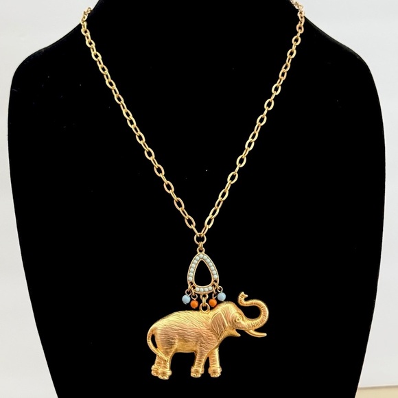 Jewelry - Gold Tone Trunk Up Elephant Necklace
